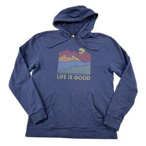Life is Good Hoodie Unisex Medium Blue Life is Not Easy Pullover w/ Drawstring
